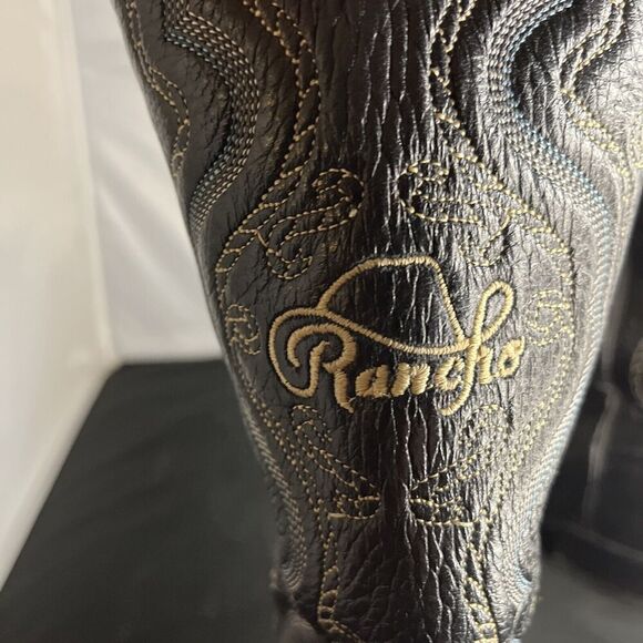 Rancho Mens Black Leather Western Boots Size US 8 EE Made In Mexico CM 27 EE - Picture 10 of 15